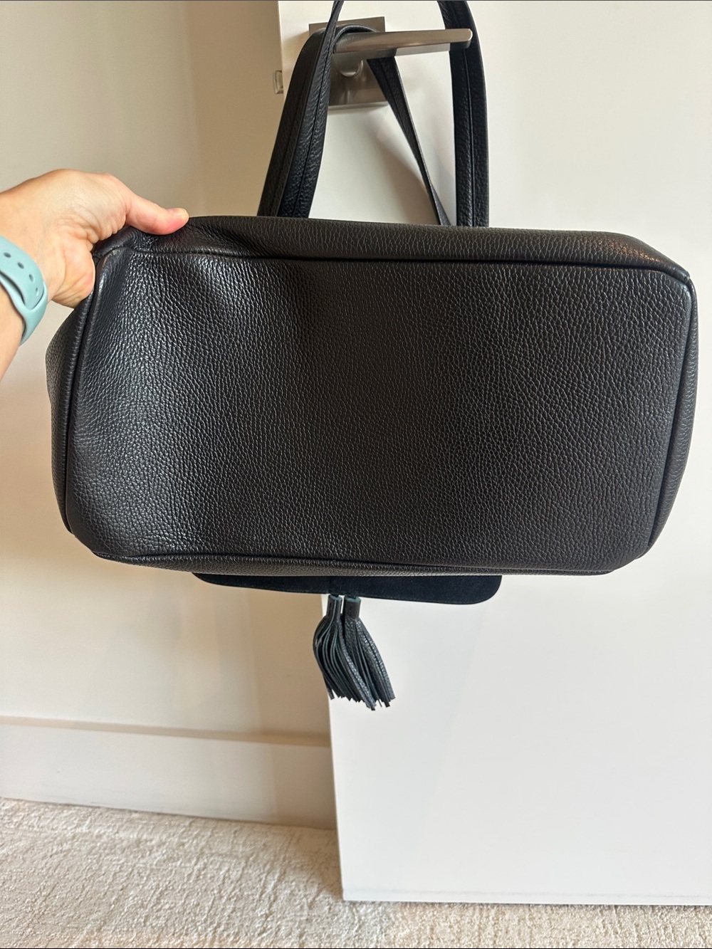 Valentino Black Pebbled Leather Tote with Tassel and Embossed V - Picture 6 of 7